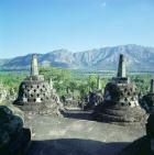 View of the three circular terraces with latticed stupas or dagobs, erected c.800 (volcanic stone) (photo)
