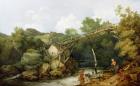 A View near Matlock, Derbyshire with Figures Working beneath a Wooden Conveyor, 1785 (oil on canvas)