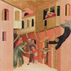 Polyptych of the Blessed Agostino Novello and four stories of his life, detail of the left hand panel of Agostino Novello saving a baby as it falls from a balcony, c.1328 (tempera on panel)