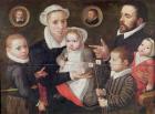 Portrait of a family: parents with their children and ancestors, 1577 (oil on panel)