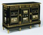 One of a pair of cabinets mounted with late 17th century pietra dura plaques, c.1785 (oak, pine, and beech veneered with ebony and mahogany)