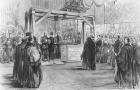 The Prince of Wales laying the foundation-stone of Tower Bridge on Monday, 1886 (engraving) (b/w photo)