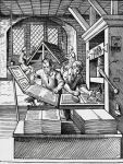 Interior of a 16th century printing house, after an engraving by Jost Amman (1539-91) (litho)