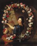 Portrait of a Woman Surrounded by Flowers, presumed to be Julie d'Angennes (oil on canvas)