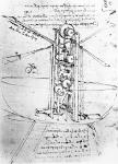 Vertically standing bird's-winged flying machine, fol. 80r from Paris Manuscript B, 1488-90 (pen and ink on paper)