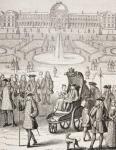 The young King Louis XV promenading in a carriage in the Tuileries Gardens, Paris, from 'XVIII Siecle Institutions, Usages et Costumes', published 1875 (litho)