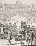 The young King Louis XV promenading in a carriage in the Tuileries Gardens, Paris, from 'XVIII Siecle Institutions, Usages et Costumes', published 1875 (litho)