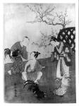 The Cockfight (woodblock print) (b/w photo)