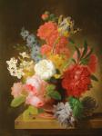 Still life of flowers in a marble urn (oil on panel)