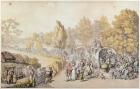 Cartoon depicting country folk leaving for the town, 1818 (hand-coloured engraving)