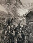 The Rent War in Ireland: Burning the Houses of Evicted Tenants at Glenbeigh, County Derry, from 'The Illustrated London News', 29th January 1887 (engraving)