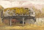 A Cow Lodge with a Mossy Roof, c.1829 (pen & ink with w/c and gouache on paper)