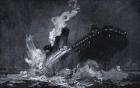 RMS Titanic of the White Star Line sinking after hitting an iceberg in the North Atlantic (litho)