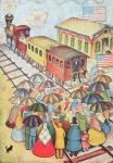 Lincoln Leaving Springfield, Illinois by Train (pastel on paper)