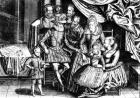 Henri IV (1553-1610) King of France with his Family and his Councillors (engraving) (b/w photo)