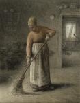 A Farmer's wife sweeping, 1867 (pastel on brown paper)