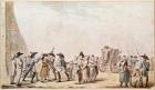 Law of suspects, the arrest on the street by the Federes (colour engraving)