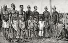 Pygmy natives as compared with English officers, Sudanese and Zanzibaris, 1890 (wood engraving)