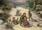 Sledging & Snowballing, 19th century (Oleograph)