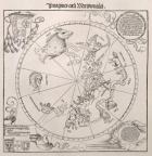 Map of the Southern Sky, with representations of constellations, decorated with the crest of Cardinal Lang von Wellenburg, and a dedication to him with his coats of arms and the Imperial copyright, 1515 (woodcut)