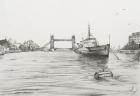 HMS Belfast on the river Thames London, 2006, (Ink on Paper)