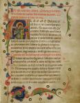 Historiated initial 'A' showing St. Theodore, from a Mariegola, 1350 (ink on vellum)