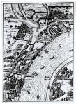 Bird's eye view of the River Thames and the surrounding area (woodcut) (b/w photo)