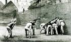 Football at the Wall at Eton (engraving) (b/w photo)