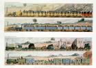 Travelling on the Liverpool to Manchester Railway; Plate XX TtoB; A train of the First Class of carriages with the Mail; A Train of the Second Class, for Outside passengers; A Train of Waggons with Goods, etc. etc; A Train of Carriages with cattle, from "