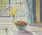 Fruit Bowl with Spring Flowers, 1990 (oil on canvas)