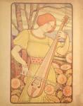 Young Woman with a Lute (colour litho)