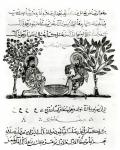 Making Lead, page from an Arabic edition of the treaty of Dioscorides, 'De Materia Medica', 1222 (gouache on paper) (b/w photo)