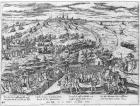 Protestants meeting in the open around Antwerp, 1576 (engraving) (b/w photo)