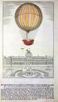 The Flight of Jacques Charles (1746-1823) and Nicholas Robert (1761-1828) from the Jardin des Tuileries, 1st December, 1783 (coloured engraving)