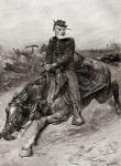 A dispatch rider during the American Civil War, from The Century Magazine, published 1887 (engraving)