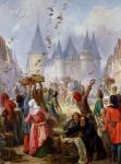 The Return of St. Louis (1214-70) and Blanche of Castille (1188-1252) to Notre-Dame, Paris, before 1857 (oil on canvas)