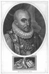 Portrait of Michel de Montaigne (engraving) (b/w photo)