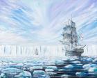 James Clark Ross discovers Antarctic Ice Shelf Jan 1841, 2016, (oil on canvas)