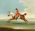 Galloping Racehorse and mounted Jockey in Red (oil on canvas)