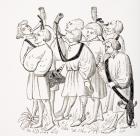 How to Shout and Blow Horns, after a miniature in the 15th century Manuscript of Phoebus, from 'Le Moyen Age et La Renaissance' by Paul Lacroix (1806-84) published 1847 (litho)