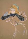 Yvette Guilbert (1867-1944) singing 'Linger, Longer, Loo', 1894 (oil on cardboard)