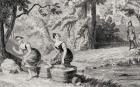 Washerwomen disturbed by Waverley, illustration from 'Waverley' by Sir Walter Scott (1771-1832) published 1842 (litho)