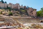 Malaga, Malaga Province, Costa del Sol, Andalusia, southern Spain. Roman theatre and the Moorish alcazaba, or fortress.