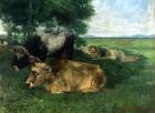 La Siesta Pendant la saison des foins (and detail of animals sleeping under a tree), 1867, (oil on canvas)