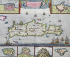 Map of the Island of Candia (Crete) with the sea port of Herakleion, c.1680 (coloured engraving)