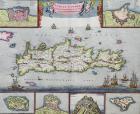 Map of the Island of Candia (Crete) with the sea port of Herakleion, c.1680 (coloured engraving)