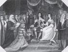 Presentation of the Bill of Rights to William III (1650-1702) of Orange and Mary II (1662-94) (engraving) (b/w photo)
