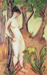 Nude Standing Against a Tree (oil on canvas)