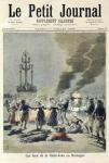 Bonfires lit to celebrate the summer solstice in Brittany, front cover of 'Le Petit Journal', 1st July 1893 (colour engraving)