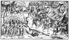 Irish Cattle Raid on an English Plantation, 1581 (woodcut) (b/w photo)